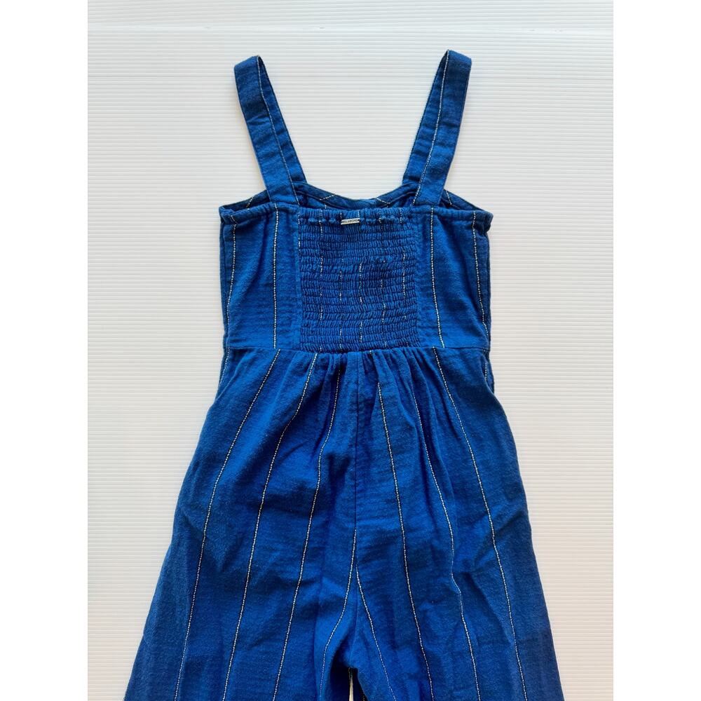 Billabong Paint The Town Jumpsuit XS Blue Striped Wide Leg Cotton Cropped - Picture 8 of 16